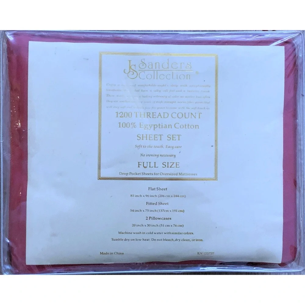 NEW Full / Double Burgundy Sheet Set 1200TC 100% Egyptian Cotton Sanders NOS pkg